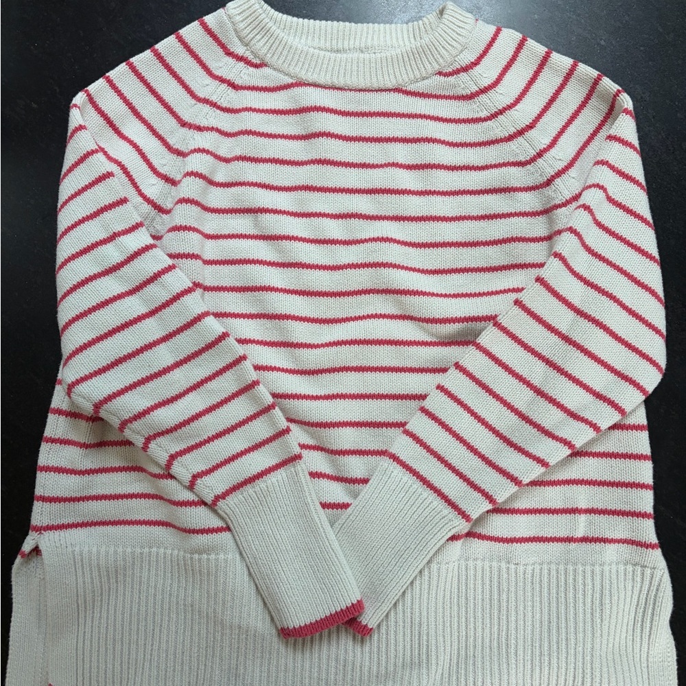 a new day Cream Sweater with Pink Stripes
